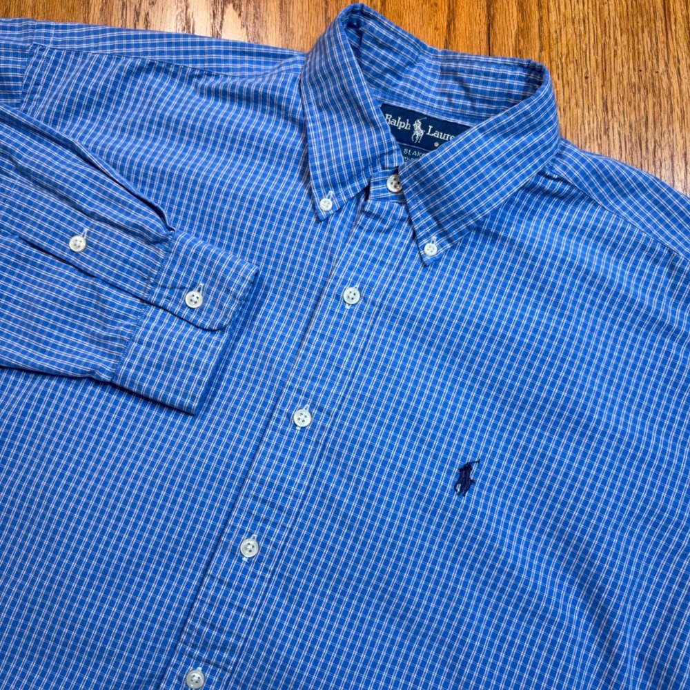 Polo Ralph Lauren Blake Shirt Mens L Blue Plaid Check Button Down Long Sleeve